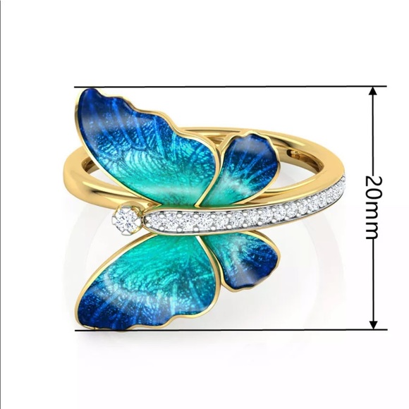 New Women’s Yellow Gold Plated Butterfly Ring - Picture 4 of 7